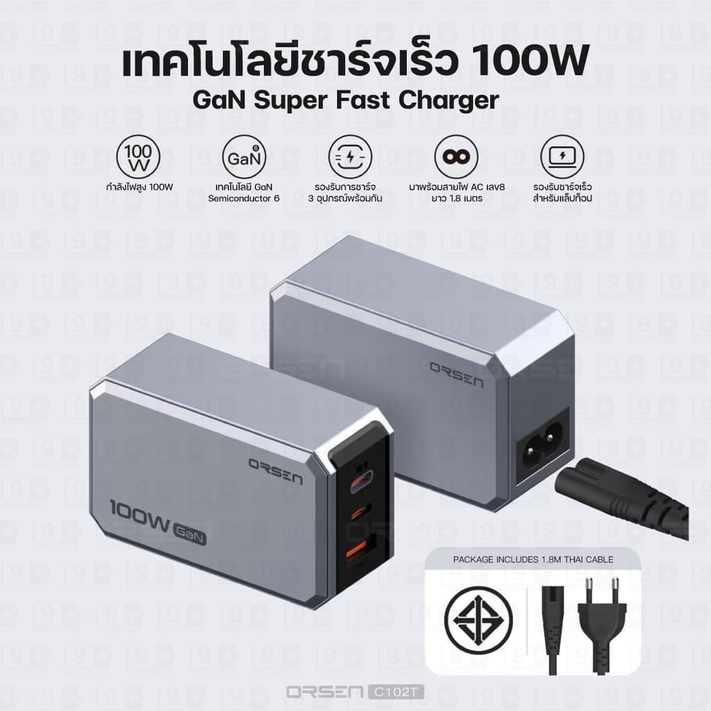 Orsen by Eloop C101T C102T GaN Charger 100W หัวชาร์จ PD QC PPS Type C adapter ชาร์จเร็ว มอก. รูปที่ 5
