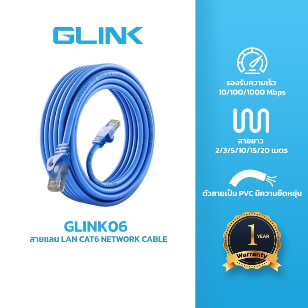 ส่งด่วน GLINK สายแลน LAN CAT6 สายสำเร็จ Gigabit 1000M UTP Cable 2/3/5/10/15/20เมตร รูปที่ 1