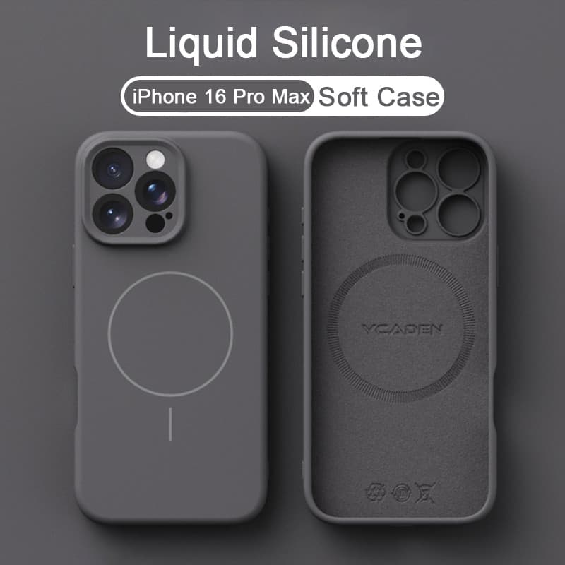 ซิลิโคนเหลวคาร์บอนสีเทา matte soft เคสโทรศัพท์สําหรับ iPhone 11 12 13 14 15 16 Pro Max 14 15 16 Plus X Xs XR Xs Max แม่เหล็กกันกระแทก รูปที่ 1