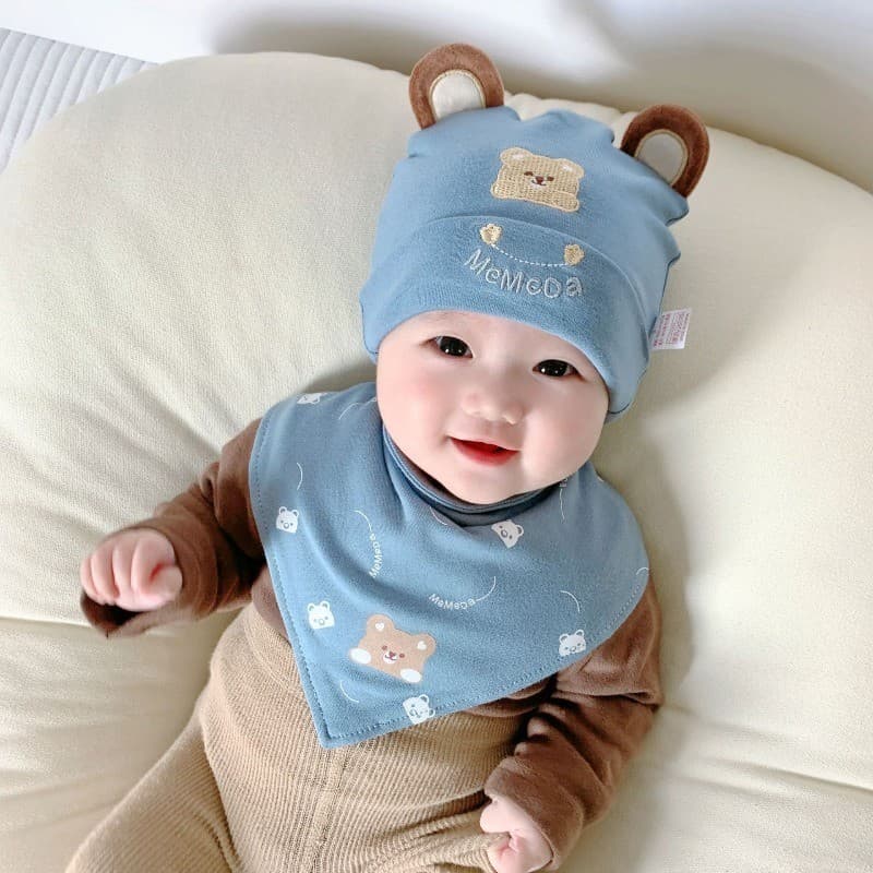 หมวกเด็ก ผ้ากันเปื้อนเด็ก แรกเกิดหมวกหมีน้อยน่ารัก เดือนสี่ฤดูกาลสองชั้นผ้าฝ้าย อ่อนโยน รูปที่ 6