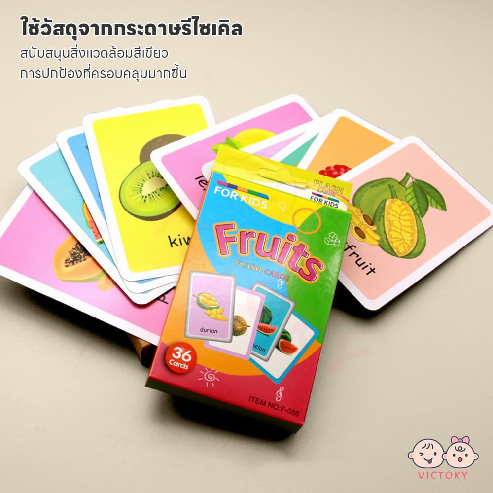 VICTOKY บัตรคํา flashcard เรียนรู้คำศัพท์ภาษาอังกฤษ ชุดแฟลชการ์ด body parts fruit เสริมพัฒนาการเด็ก บัตรคำภาษาอังกฤษ รูปที่ 3