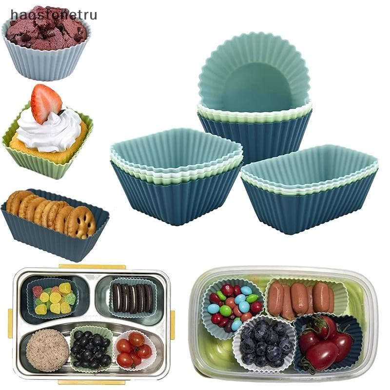 Ost 12 ชิ้นซิลิโคน Cupcake เบเกอรี่ถ้วย Non-Stick มัฟฟิน Liners ชุดแม่พิมพ์ Bento กล่องอาหารกลางวัน Dividers Pastry แม่พิมพ์เค้ก N รูปที่ 1