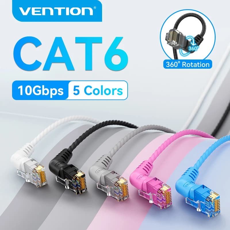 Vention CAT6A สายอีเธอร์เน็ต 10Gbps 90/360 องศาการหมุน CAT 6A Slim Networking สาย Lan รูปที่ 1