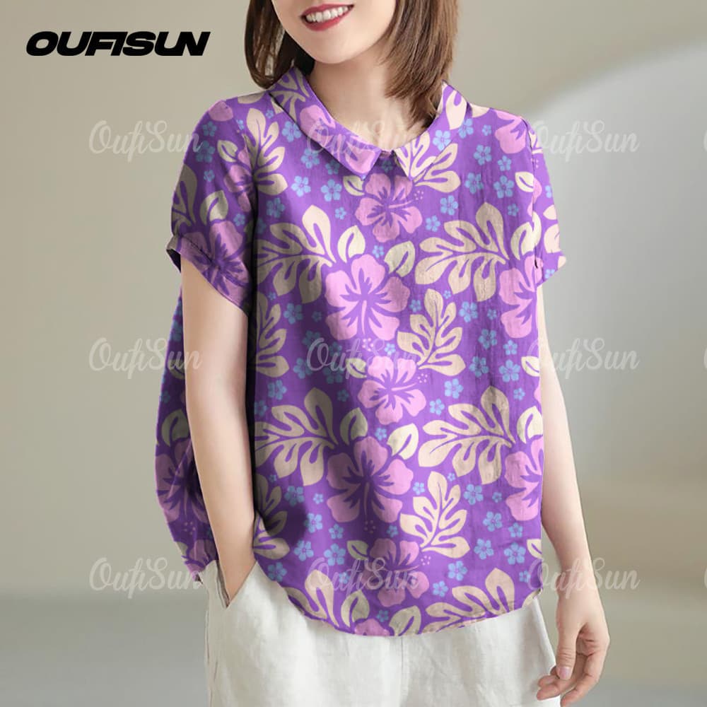 เสื้อฮาวายลายดอกสงกรานต์ 2025 แขนสั้น ผ้าฝ้ายลินิน ใส่สบาย ระบายอากาศดี รูปที่ 8
