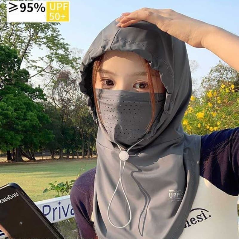 หมวกกันแดด หน้ากากผ้าไหมน้ําแข็ง 3 in 1 คลุมคอได้ กันฝุ่น UV คลุมหัว ปิดหน้า คลุมคอได้ ระบายอากาศดี ผู้ชายผู้หญิงเดินป่า รูปที่ 2