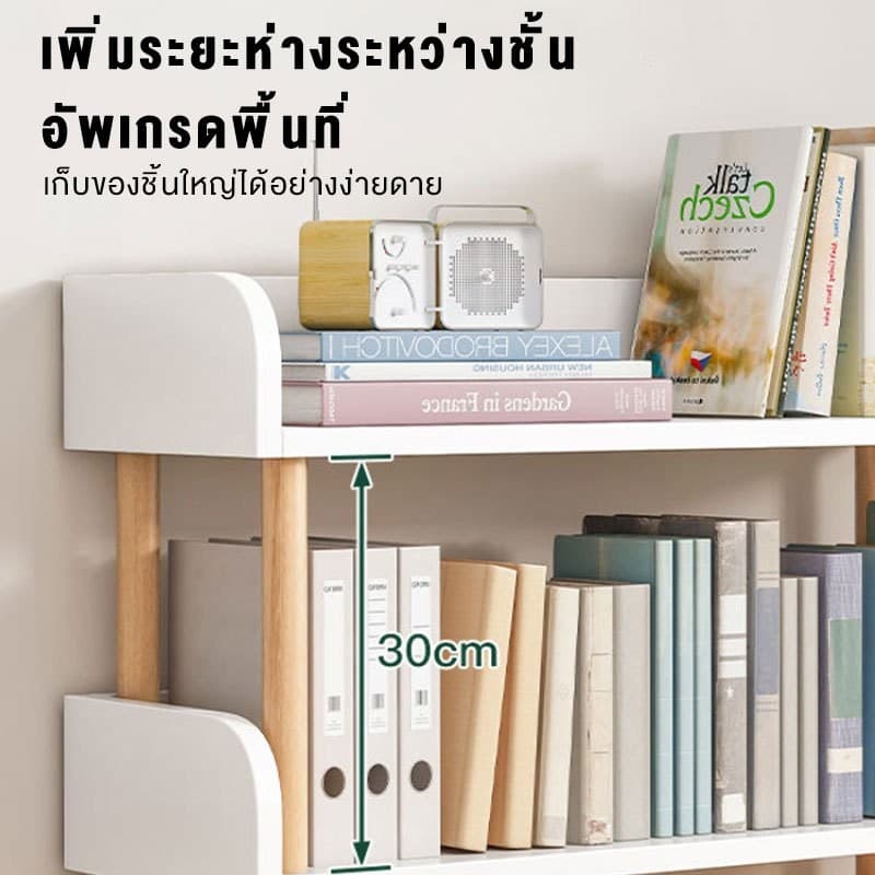 Me ชั้นวางหนังสือ ชั้นเก็บของอเนกประสงค์ ผลิตจากไม้เเท้ เเข็งเเรงทนทาน สามารถรับน้ำหนักได้ 100KG ทำจากไม้ มีรั้วกั้น รูปที่ 4