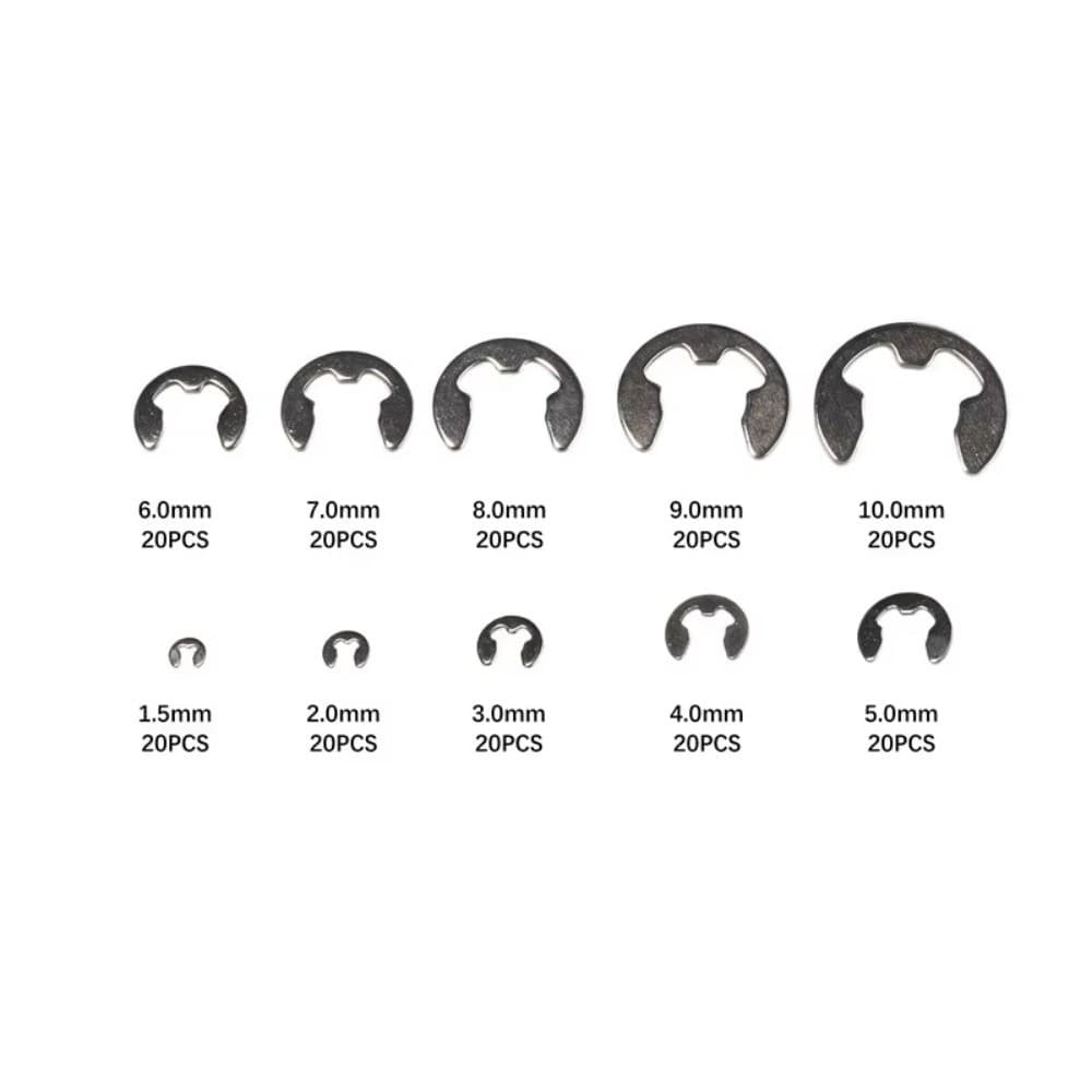Urlwall 200/550pcs 1.5/2/3/4/5/6/7/8/9/10 มม.E-Clips แหวน Snap ยึด Circlip ชุดเครื่องมือสแตนเลสเหล็กคาร์บอน E ประเภทคลิป รูปที่ 3