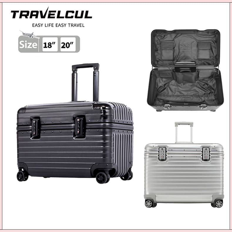 TRAVELCUL กระเป๋าล้อลาก 18/20 นิ้วอลูมิเนียมเฟรม TSA ล็อค Carabiner กรณีพีซีป้องกันรอยขีดข่วนวัสดุความจุขนาดใหญ่ รูปที่ 1