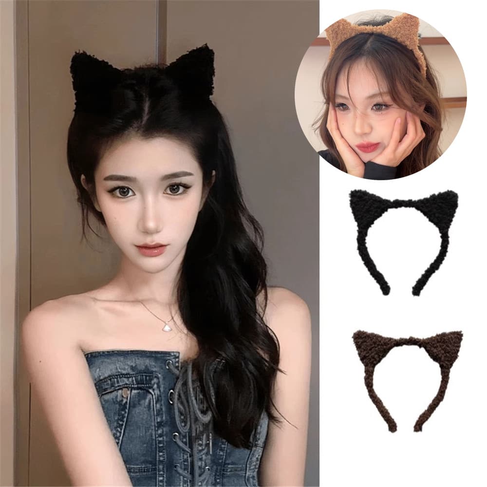 ที่คาดผมแมวน่ารักสําหรับผู้หญิงตุ๊กตาหูแมวหวานเครื่องประดับผมหน้ากากล้างหน้าแต่งหน้า รูปที่ 1
