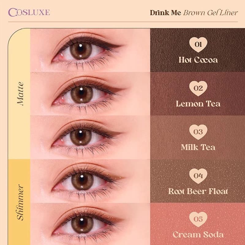 อายไลเนอร์ Cosluxe Drink Me Brown Gel Liner คอสลุคส์ ดินสอเขียนขอบตา เจล เนื้อแมท ชิมเมอร์ ตาคม ตาสวย รูปที่ 2
