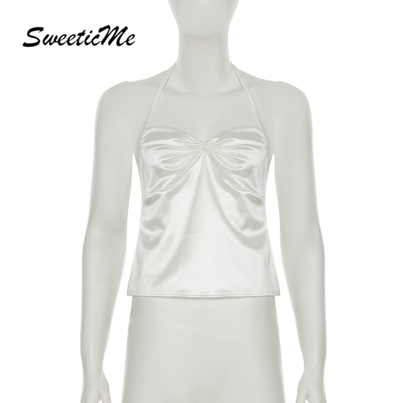 SweeticMe ผู้หญิง 2025 ใหม่แฟชั่นสีทึบเซ็กซี่ Backless Halter เสื้อกล้าม Camisole รูปที่ 7
