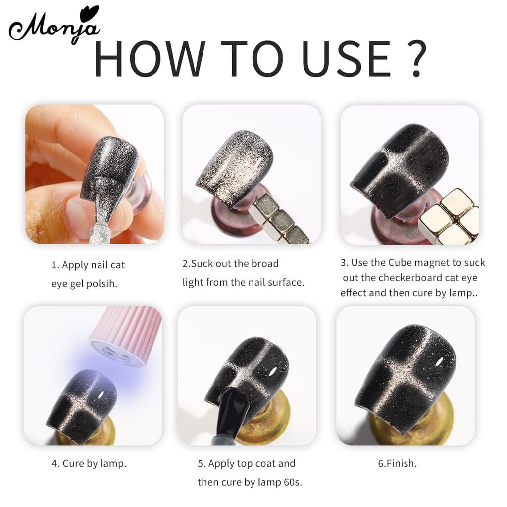 Monja 27 ชิ้นเล็บ Cat Eye Cube แม่เหล็ก 12 ชิ้นรอบแม่เหล็กลูกปัด เจลโปแลนด์ถอดแม่เหล็กเล็บเครื่องมือ รูปที่ 6