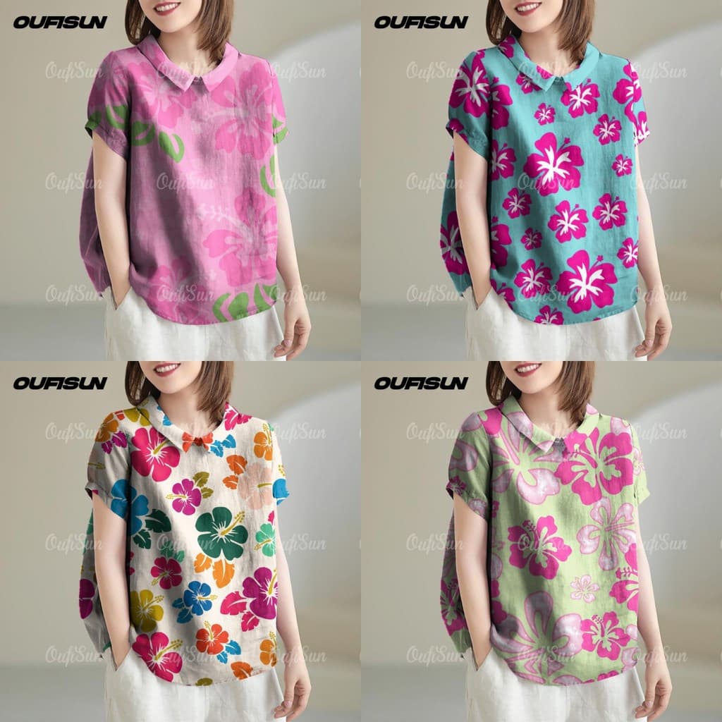 เสื้อฮาวายลายดอกสงกรานต์ 2025 แขนสั้น ผ้าฝ้ายลินิน ใส่สบาย ระบายอากาศดี รูปที่ 1