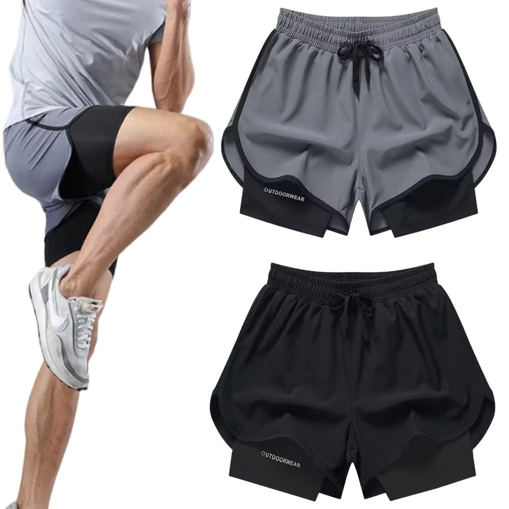 Unisex 2-in-1 วิ่งว่ายน้ํากางเกงขาสั้น Quick Dry 4-Way ยืดน้ําหนักเบาออกกําลังกาย Activewear บาสเกตบอลเทนนิสการฝึกอบรม Plus ขนาด M-5XL สีดําสีเทา รูปที่ 6