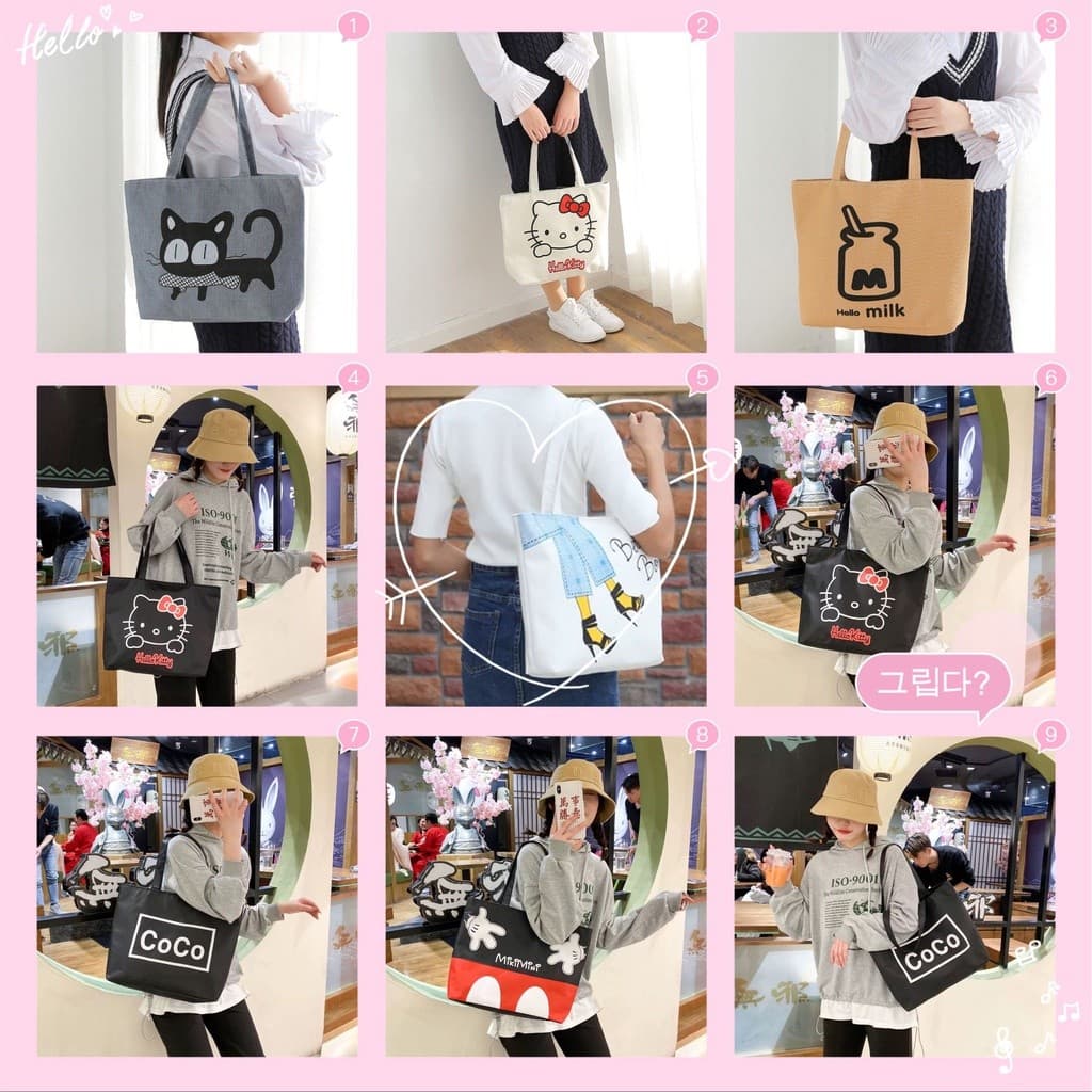 V-shop2 กระเป๋าผ้าแฟชั่น ขนาดใหญ่ ลายน่ารัก มีซิป แบบถือสะพายไหล่กระเป๋าผ้า TOTE สไตล์ญี่ปุ่น รูปที่ 2