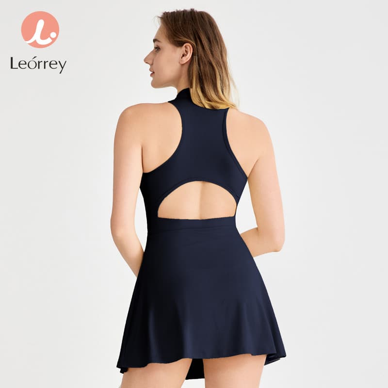 Leorrey-กระโปรงเทนนิส ชุดกีฬาวันพีซพร้อมแผ่นรองกันลื่น ชุดออกกำลังกาย กอล์ฟ ชุดโยคะ รูปที่ 5