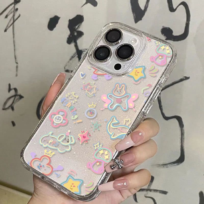 เคส iPhone 17 16 Pro Max iPhone 11 เคสใสแบบแวววาว TPU ลายการ์ตูนสีสันสด Compatible iPhone15 14 13 12 Pro max XS XR 7/8P รูปที่ 6