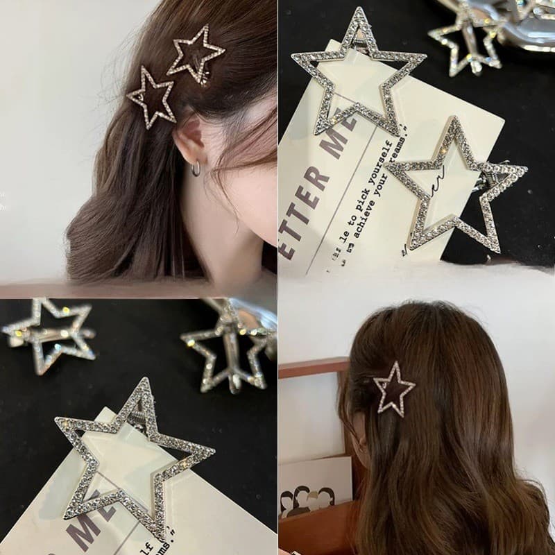 Silver Star แฟชั่น Bling Zircon Hairpin Bangs คลิปเจ้าหญิง Headwear เครื่องประดับผม รูปที่ 1