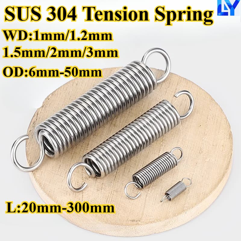 304 สแตนเลส, สปริงแรงดึง, สปริงแรงดึงพร้อมตะขอ (WD1mm/1.2mm/1.5mm/2mm/3mm * OD6mm-20mm * L20mm-300mm) สินค้าทั้งหมดในสต็อก สปริงแรงดึง รูปที่ 1