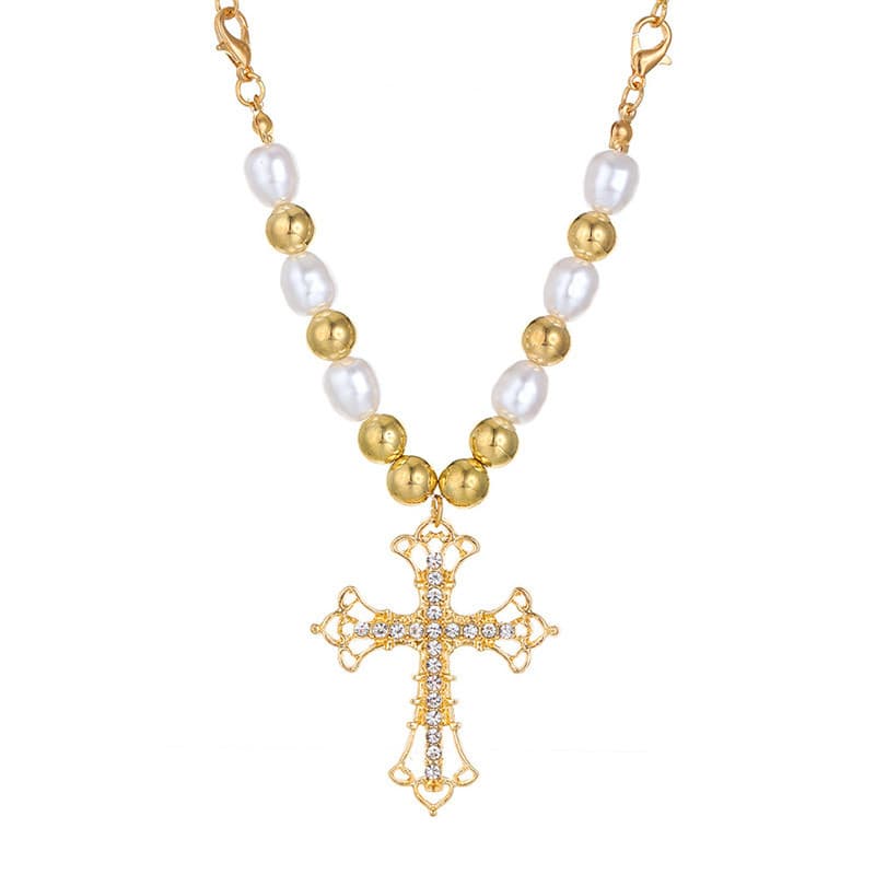Benge Hip Hop Gothic คริสตัลสร้อยคอไข่มุก Cross จี้เครื่องประดับของขวัญสําหรับผู้ชายผู้หญิงอุปกรณ์เสริม รูปที่ 5