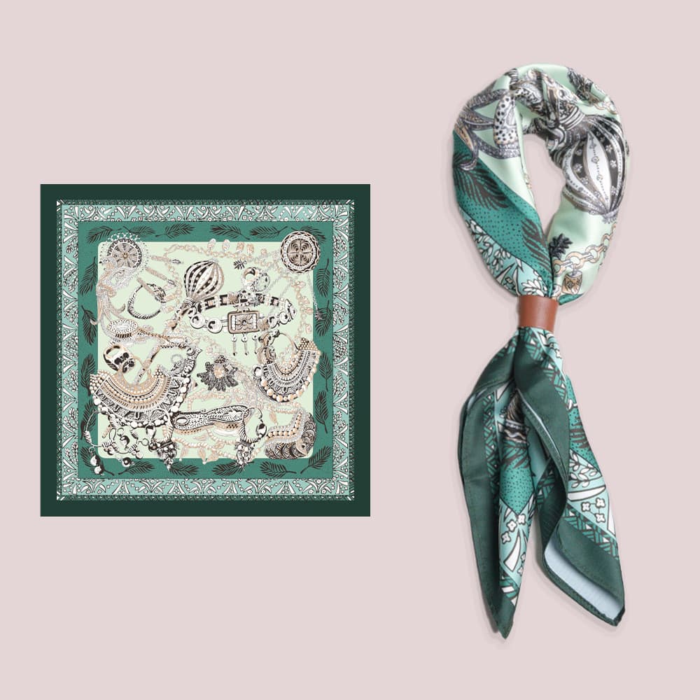 High-end American Style Unisex Style Outdoor Motorcycle Temperament All-Match Square Scarf Ami Khaki Retro Sil รูปที่ 3