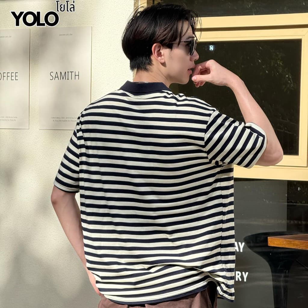 YOLO เสื้อยืดคอปก OVERSIZE เสื้อยืดคอปกโอเวอร์ไซส์ เสื้อคอตตอน คอปก แนวสตรีท Y2553 รูปที่ 5
