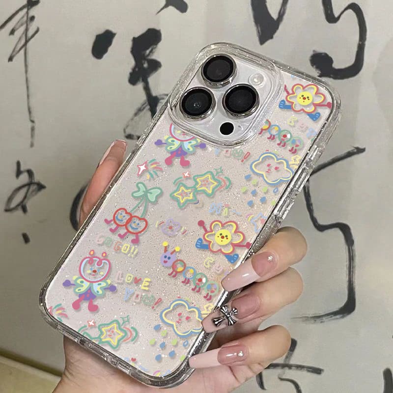 เคส iPhone 17 16 Pro Max iPhone 11 เคสใสแบบแวววาว TPU ลายการ์ตูนสีสันสด Compatible iPhone15 14 13 12 Pro max XS XR 7/8P รูปที่ 3