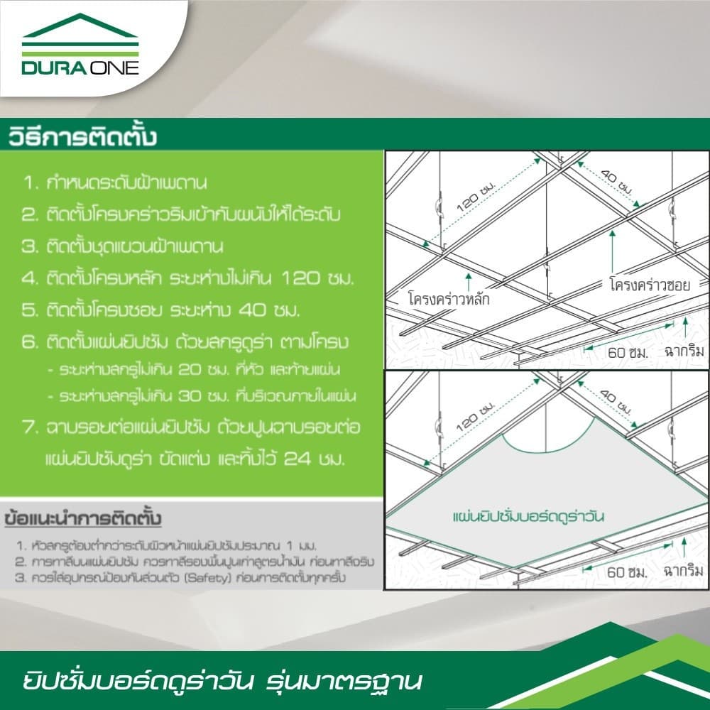 ราคาต่อ1กล่อง มี2 แผ่นครับ ดูร่าวัน ยิปซั่มบอร์ด รุ่นมาตรฐาน ขอบลาด 0.9x120x240 ซม. สีขาว สินค้าของแท้คุณภาพดี รูปที่ 3