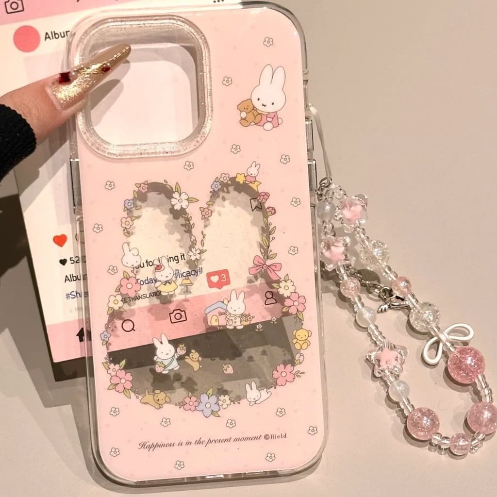 การ์ตูนน่ารักกระต่ายน้อยสีสันดอกไม้ เคส IPhone 11 17 16 15 12 13 Pro Max 8 7 8Plus X 7Plus XR 14 Plus XS Max SE2020 รูปที่ 1