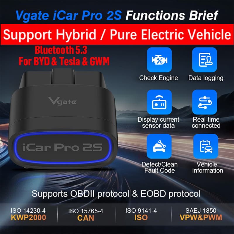 Vgate iCar Pro 2S OBD2 สแกนเนอร์รถยนต์ สําหรับ BYD/Tesla/GWM บลูทูธ 5.2 รองรับ iOS/Android ตรวจเช็กเครื่องยนต์ BMW เครื่องมือ PK ELM327 รูปที่ 1