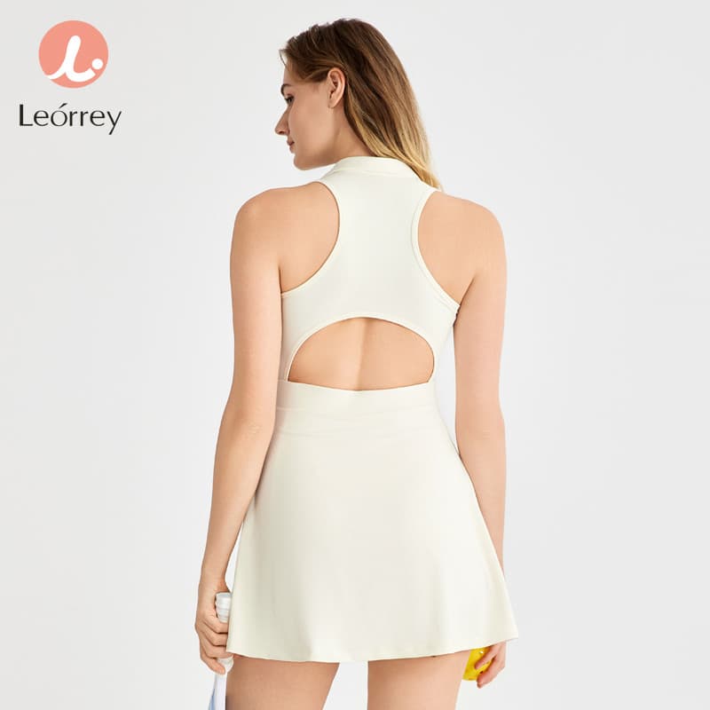 Leorrey-กระโปรงเทนนิส ชุดกีฬาวันพีซพร้อมแผ่นรองกันลื่น ชุดออกกำลังกาย กอล์ฟ ชุดโยคะ รูปที่ 7