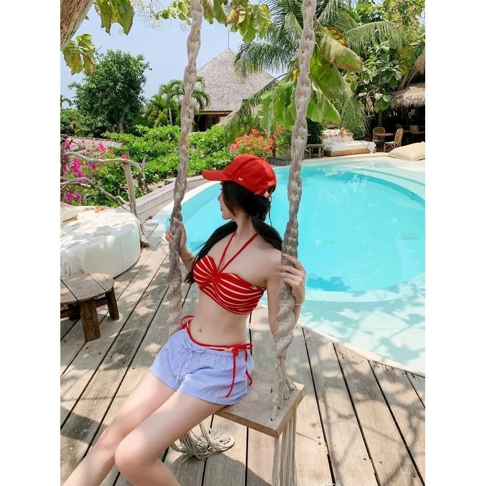 Sunny Beach บิกินี่ 2 ชิ้น ชุดว่ายน้ำเซ็กซี่ ชุดว่ายน้ำเกาหลี ผ้าใส่สบาย ลายทาง เหมาะกับไปทะเล รูปที่ 7