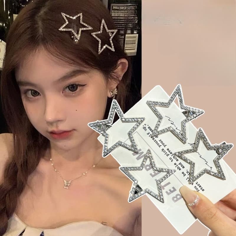 Silver Star แฟชั่น Bling Zircon Hairpin Bangs คลิปเจ้าหญิง Headwear เครื่องประดับผม รูปที่ 3