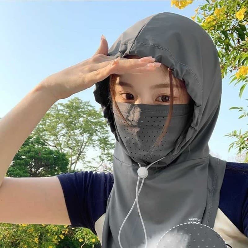 หมวกกันแดด หน้ากากผ้าไหมน้ําแข็ง 3 in 1 คลุมคอได้ กันฝุ่น UV คลุมหัว ปิดหน้า คลุมคอได้ ระบายอากาศดี ผู้ชายผู้หญิงเดินป่า รูปที่ 9
