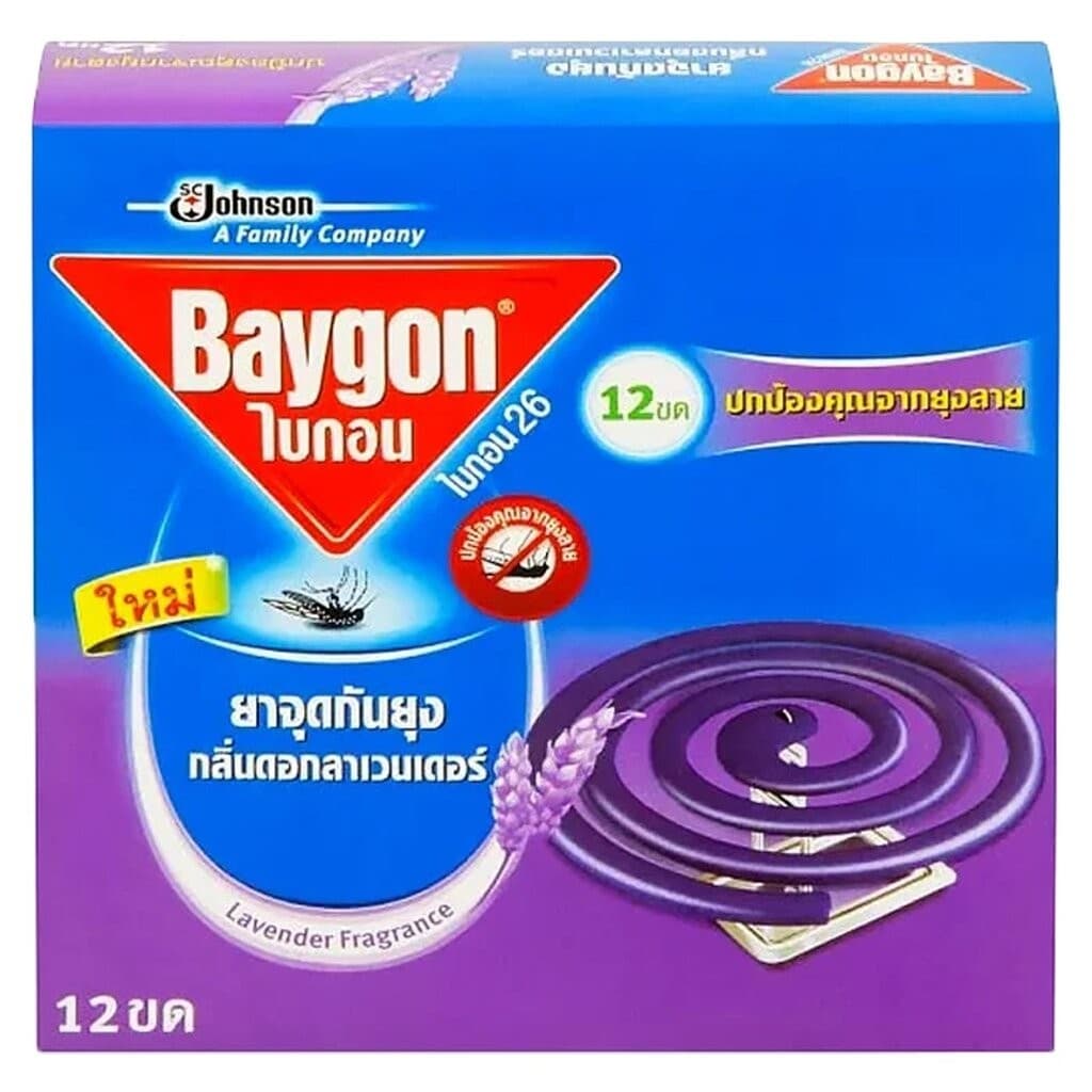 LeeMart ยาจุด กันยุง ชนิดขด ไบกอน Baygon 12Pcs ไบก้อน ขด กันยุง ควันน้อย ไม่ฉุน กล่อง 12 ขด สีม่วง กลิ่น ลาเวนเดอร์ รูปที่ 2
