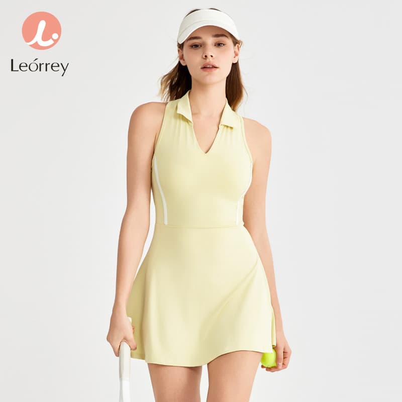 Leorrey-กระโปรงเทนนิส ชุดกีฬาวันพีซพร้อมแผ่นรองกันลื่น ชุดออกกำลังกาย กอล์ฟ ชุดโยคะ รูปที่ 2