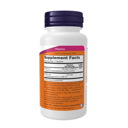Now Foods, Vitamin D3 & K2, 1000IU / 45mcg, 120 Capsules รูปที่ 2