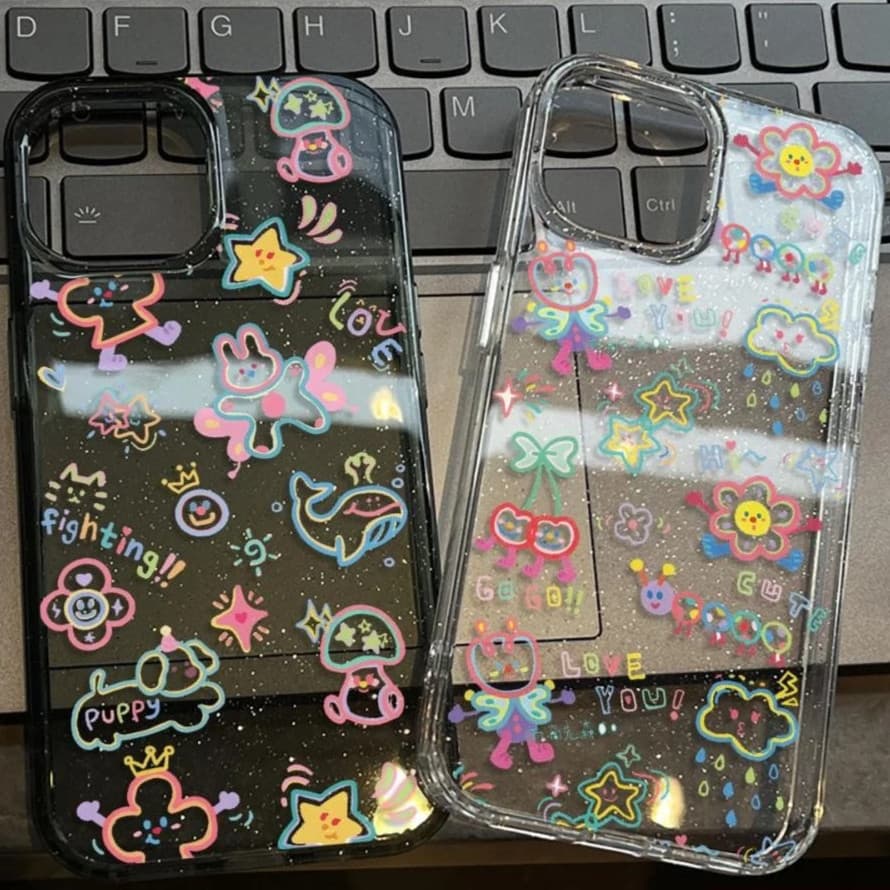 เคส iPhone 17 16 Pro Max iPhone 11 เคสใสแบบแวววาว TPU ลายการ์ตูนสีสันสด Compatible iPhone15 14 13 12 Pro max XS XR 7/8P รูปที่ 1