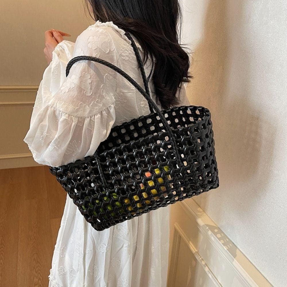 RIPPLE กระเป๋าสะพายไหล่และถือ สไตล์สาน ความจุขนาดใหญ่ สีทึบ รูปที่ 5