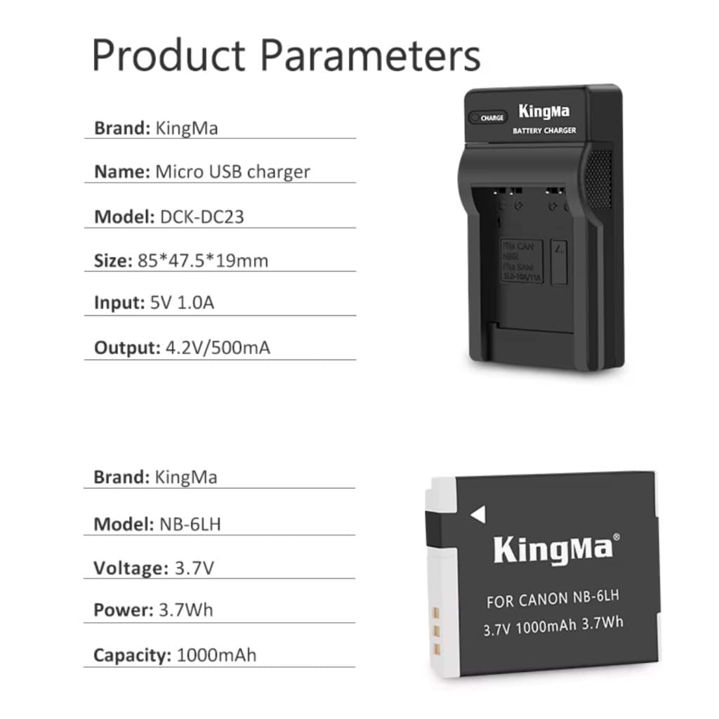 Kingma Canon NB-6LH / NB-6L / NB-6 แบตเตอรี่ แท่นชาร์จ NB6LH / NB6L / NB6 / SLB-10A รูปที่ 8