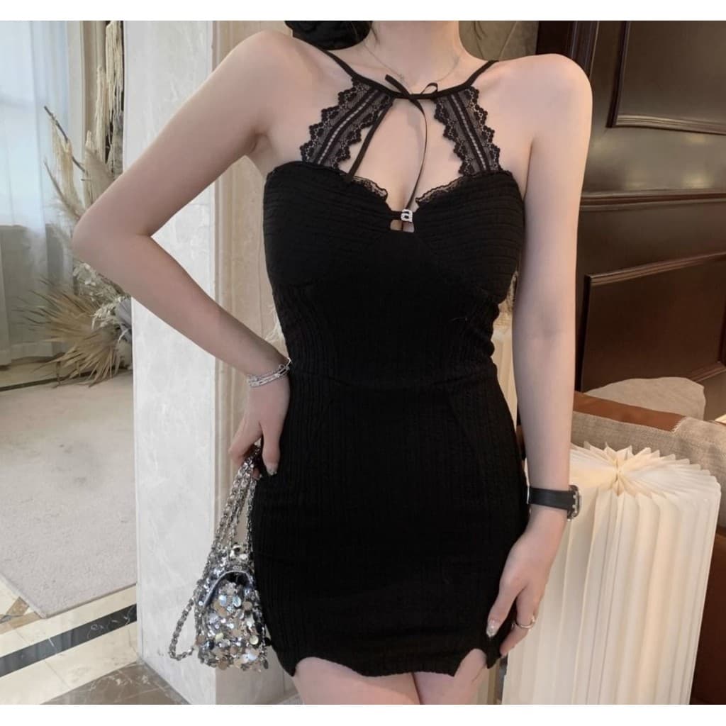 เสื้อผ้าสไตล์สาวหวาน! มินิเดรสเปิดกลับลูกไม้แขวนคอเชือกแขวนคอ FY2831 รูปที่ 8