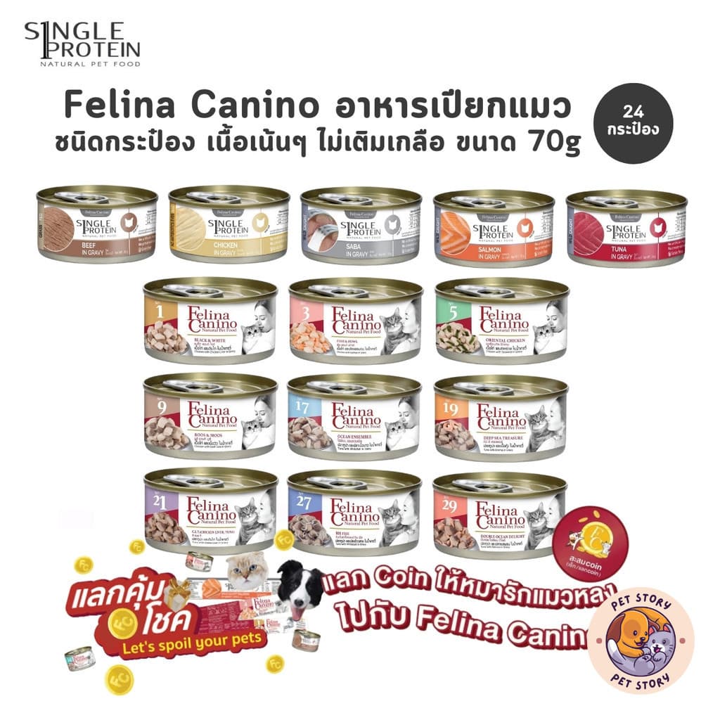 Felina Canino Single Protein อาหารเปียกแมว เนื้อเน้นๆ ไม่เติมเกลือ ขนาด 70 กรัม รูปที่ 1