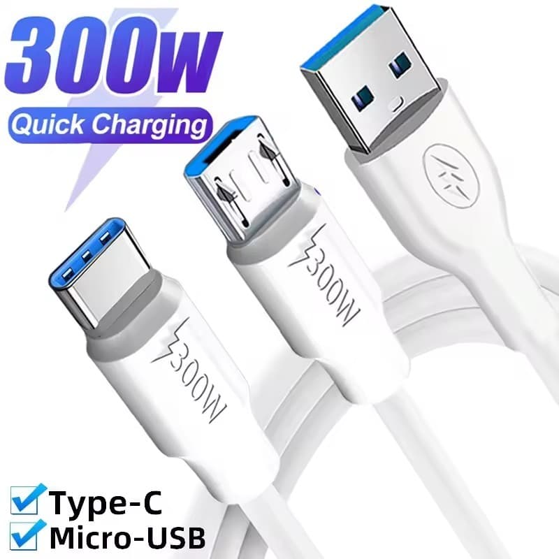 300w Super Fast Charging Type C Micro USB Cable สําหรับโทรศัพท์ Android High Power USB-C Charger Cord ทนทาน PVC รูปที่ 1
