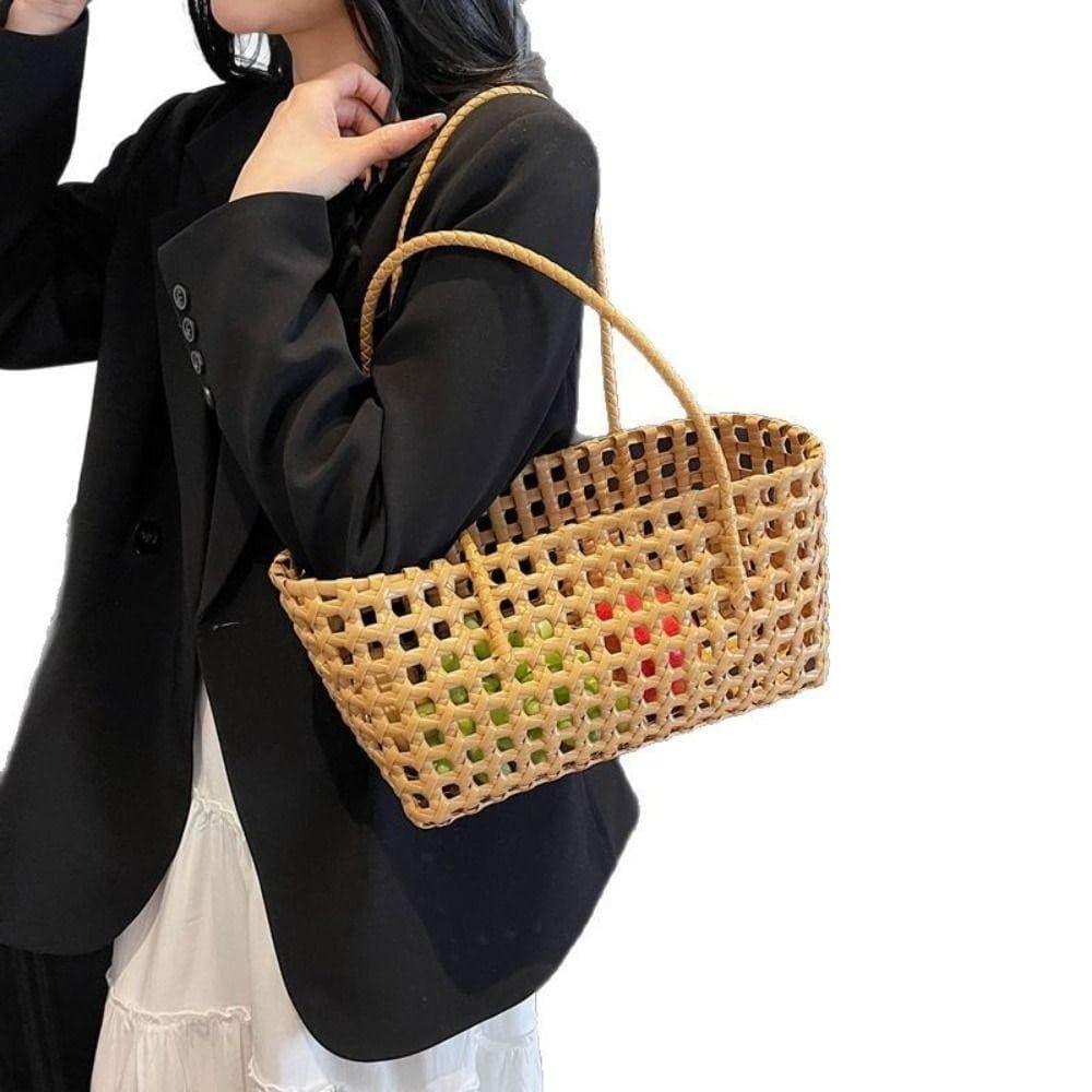 RIPPLE กระเป๋าสะพายไหล่และถือ สไตล์สาน ความจุขนาดใหญ่ สีทึบ รูปที่ 3
