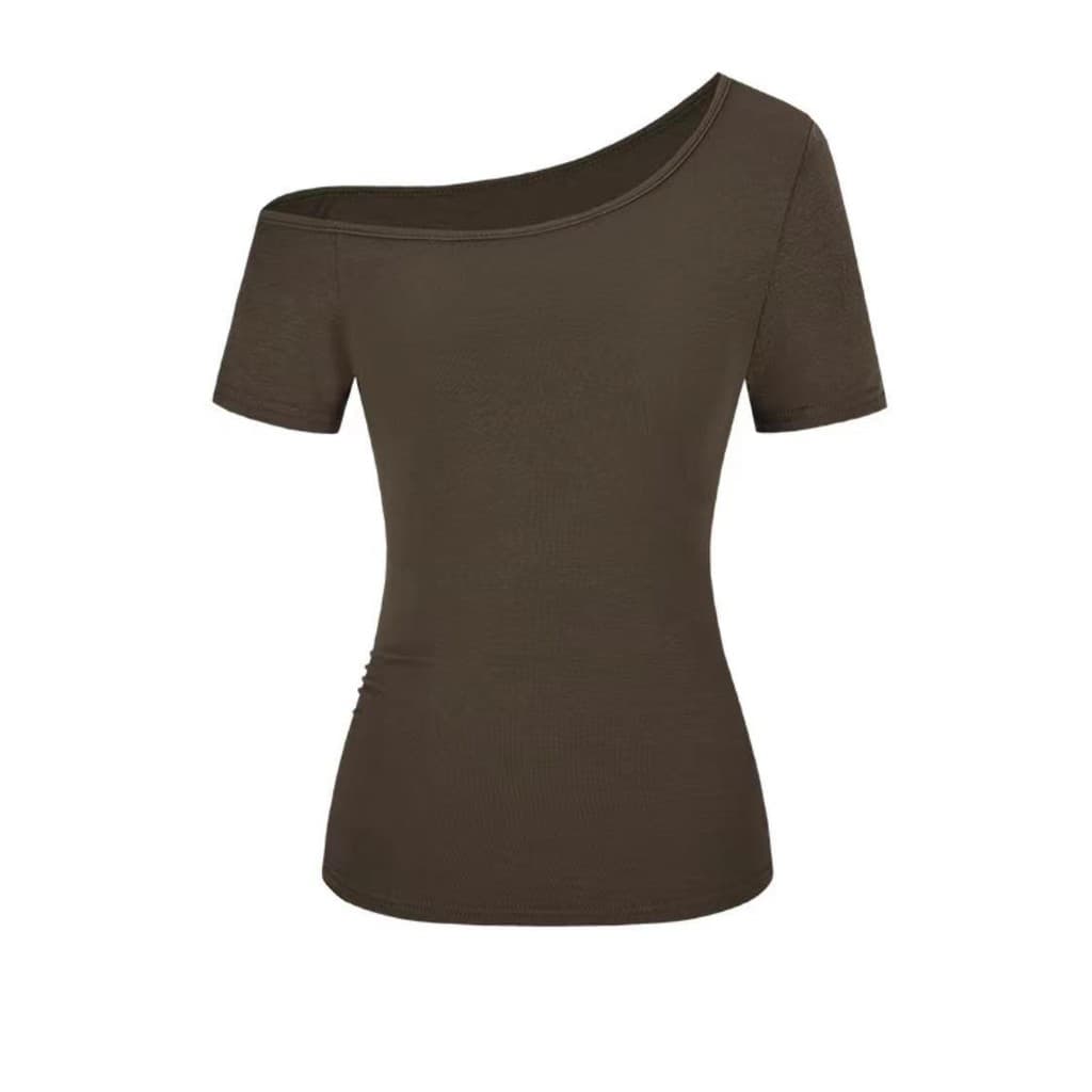 BIMI เสื้อยืดปาดไหล่แขนยาวแฟชั่นสตรีเซ็กซี่ เสื้อครอปทรงเข้ารูป ดีไซน์เรียบง่าย Women Clothing รูปที่ 9