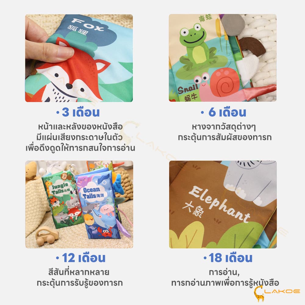 LAKOE หนังสือผ้า หนังสือ เด็ก หนังสือส่งเสริมการศึกษาสำหรับทารกอายุ 0-3 ปี ของเล่นพัฒนาสมอง รูปที่ 9