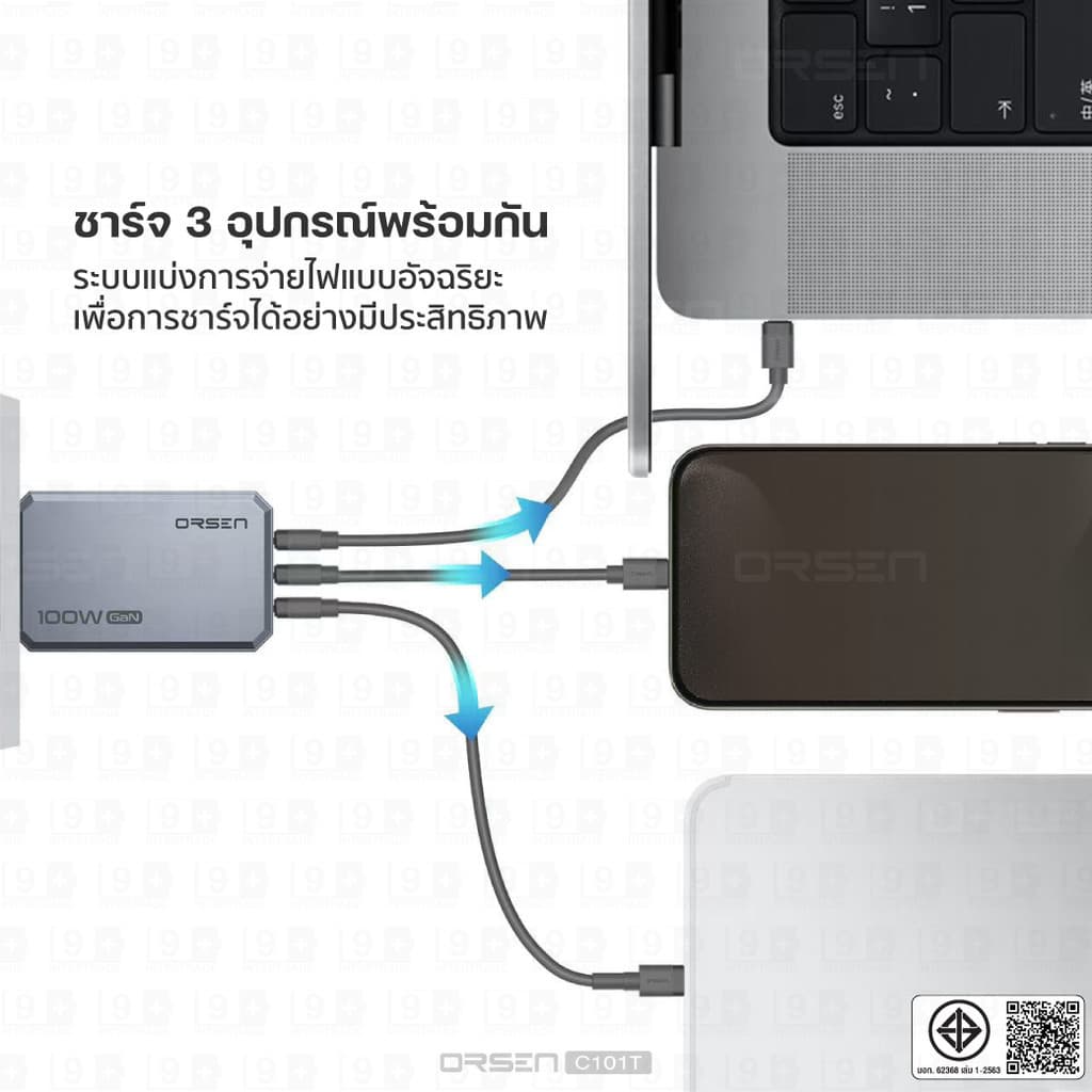 Orsen by Eloop C101T C102T GaN Charger 100W หัวชาร์จ PD QC PPS Type C adapter ชาร์จเร็ว มอก. รูปที่ 4