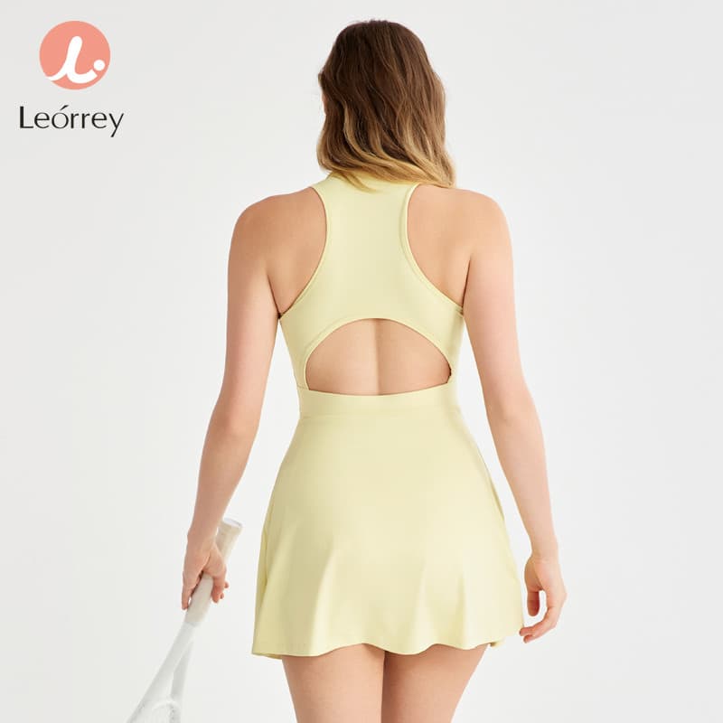 Leorrey-กระโปรงเทนนิส ชุดกีฬาวันพีซพร้อมแผ่นรองกันลื่น ชุดออกกำลังกาย กอล์ฟ ชุดโยคะ รูปที่ 3