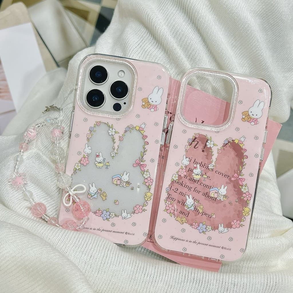 การ์ตูนน่ารักกระต่ายน้อยสีสันดอกไม้ เคส IPhone 11 17 16 15 12 13 Pro Max 8 7 8Plus X 7Plus XR 14 Plus XS Max SE2020 รูปที่ 5