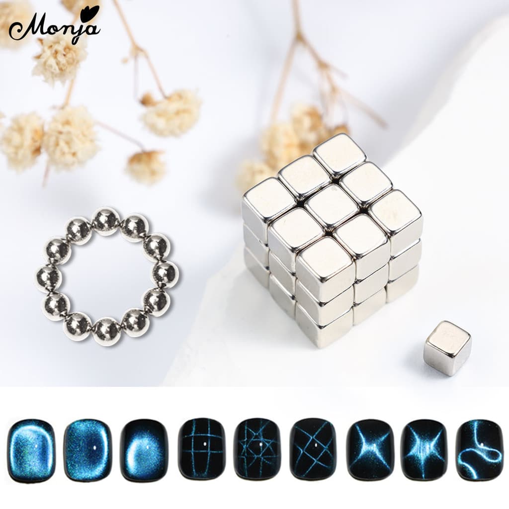 Monja 27 ชิ้นเล็บ Cat Eye Cube แม่เหล็ก 12 ชิ้นรอบแม่เหล็กลูกปัด เจลโปแลนด์ถอดแม่เหล็กเล็บเครื่องมือ รูปที่ 2